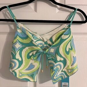 Beach Bunny Keoni Top Swirl Print Tie Front Swim Top Adjustable Straps